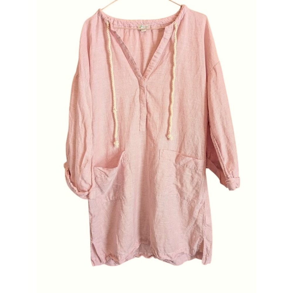 J.Crew Tunic Women S Cover Up Linen Blend Coastal Boho Beachy Pink Comfy Casual